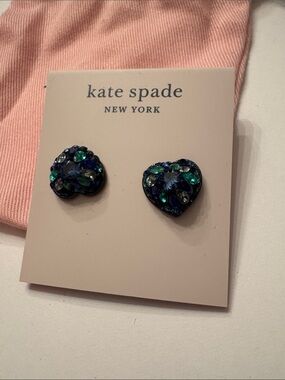 Kate Spade Something Sparkly Heart Blue Multi Studs